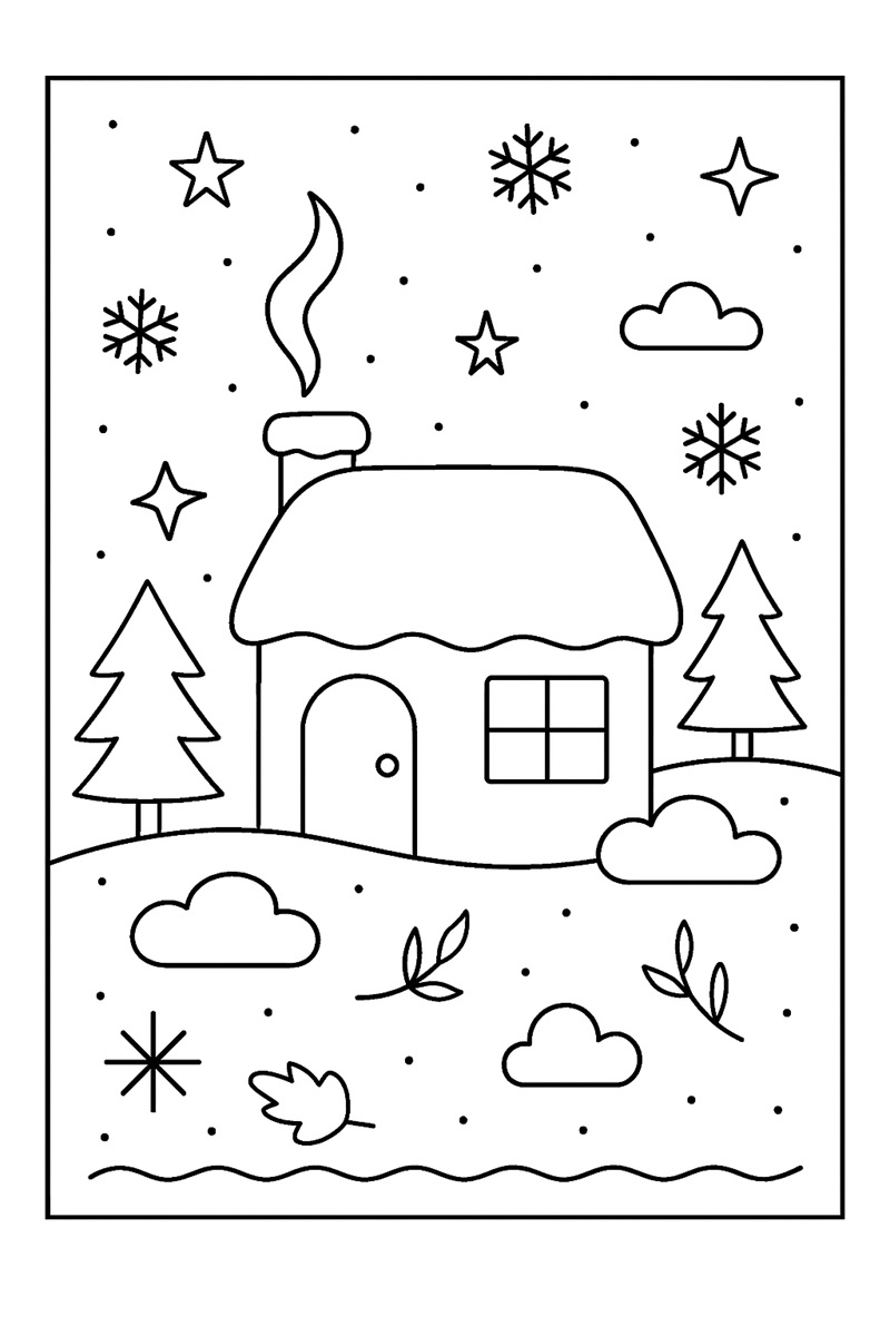 Coloriage maison enneigée