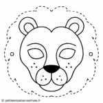 Deuxième modèle de masque de lion avec crinière simplifiée à colorier et découper, format A4.