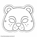 Gabarit de masque d'ours avec oreilles rondes à colorier et découper, format A4 prêt à imprimer.