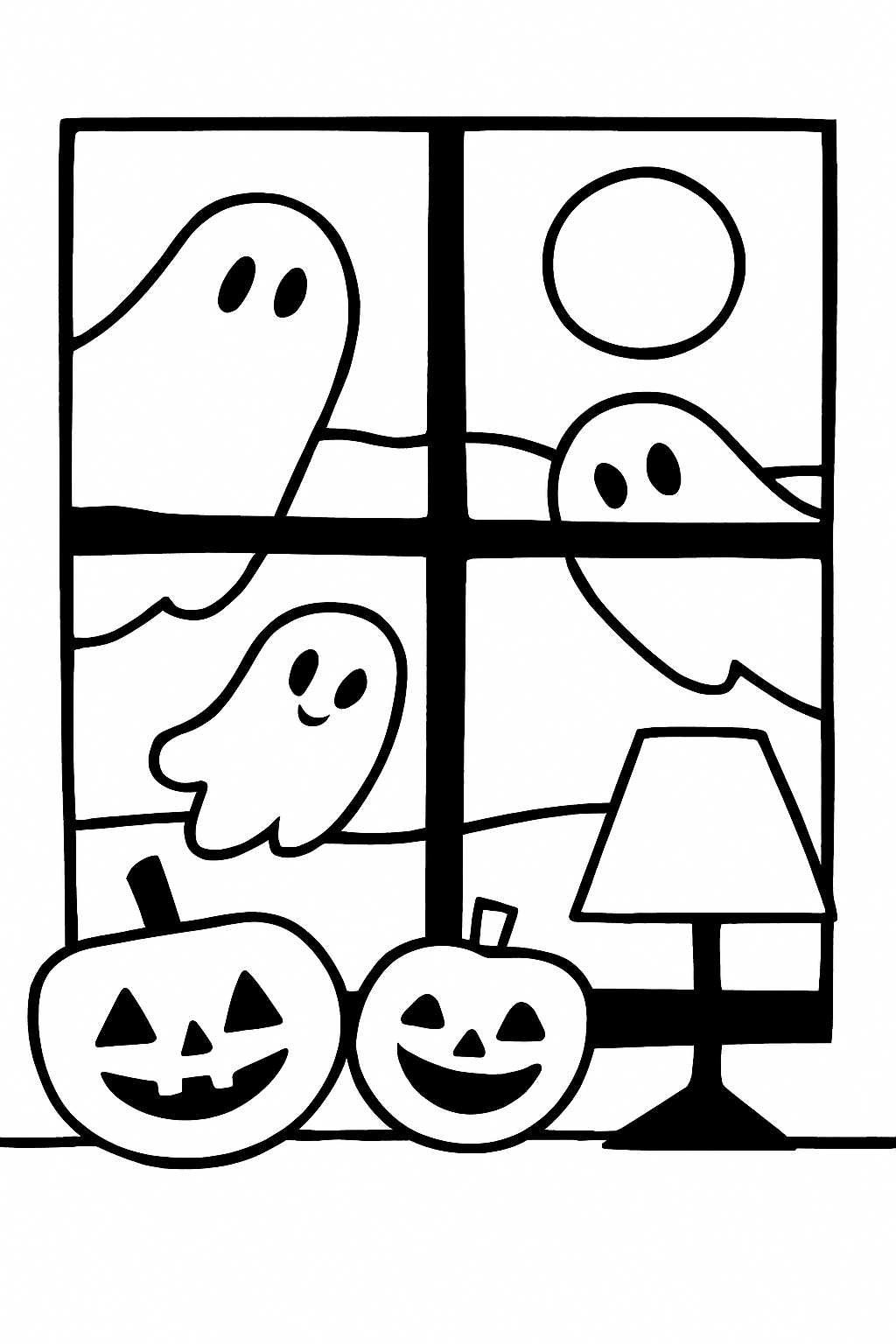 Coloriage fantômes à la fenêtre
