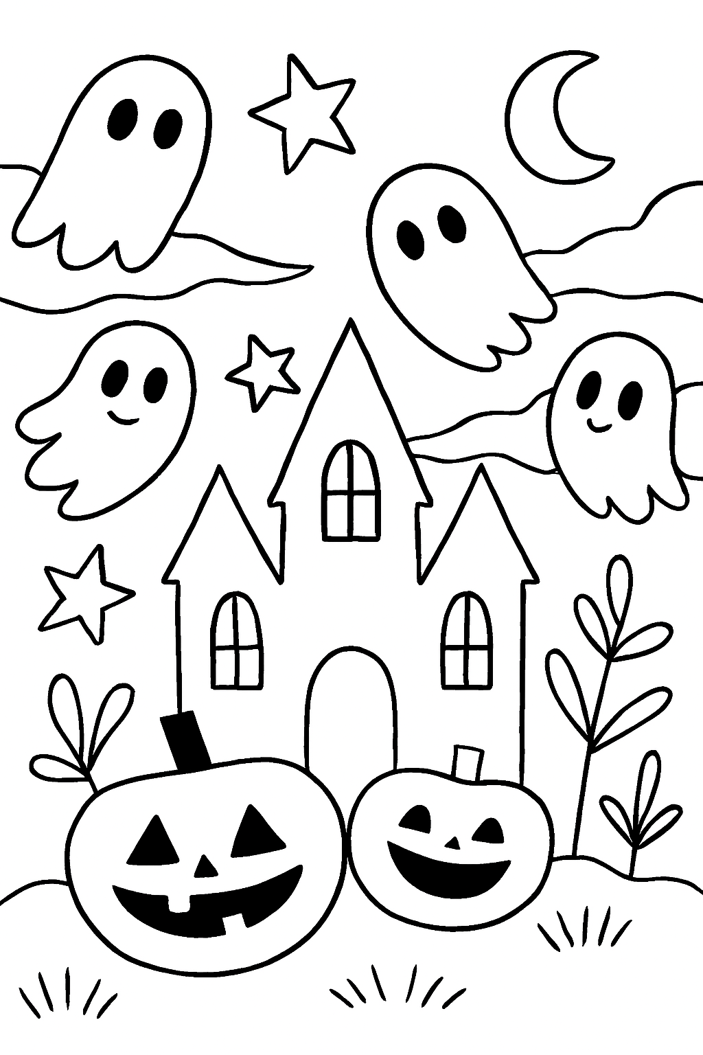 Coloriage maison hantée Halloween
