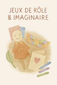 Illustration aquarelle d’une marionnette en papier et d’un masque coloré sur une table en bois