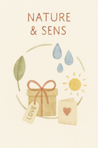 Illustration aquarelle d’un cercle avec feuille, gouttes d’eau, soleil et texture terreuse