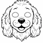 Gabarit de masque de chien avec oreilles tombantes à colorier et découper, format A4 pour enfant.