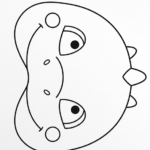 Gabarit de masque de dinosaure mignon à imprimer, colorier et découper pour enfant, format A4 taille réelle.