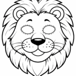 Masque de Lion mignon avec pointillés de découpage et texte "Carnaval Lion Masqué".
